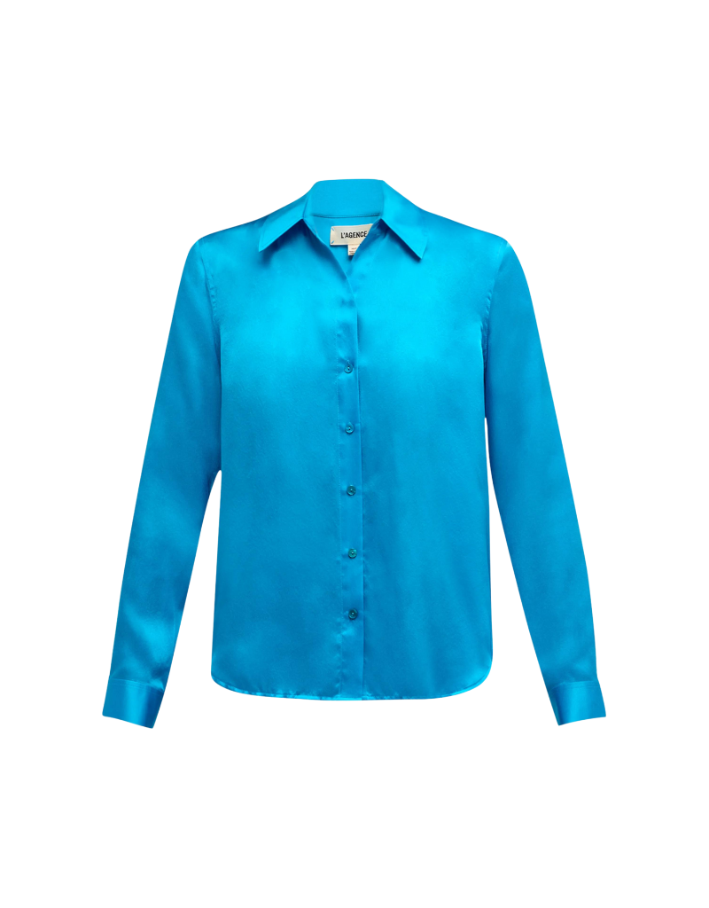 L'AGENCE - Tyler Long Sleeve Silk Blouse in Caribbean Blue