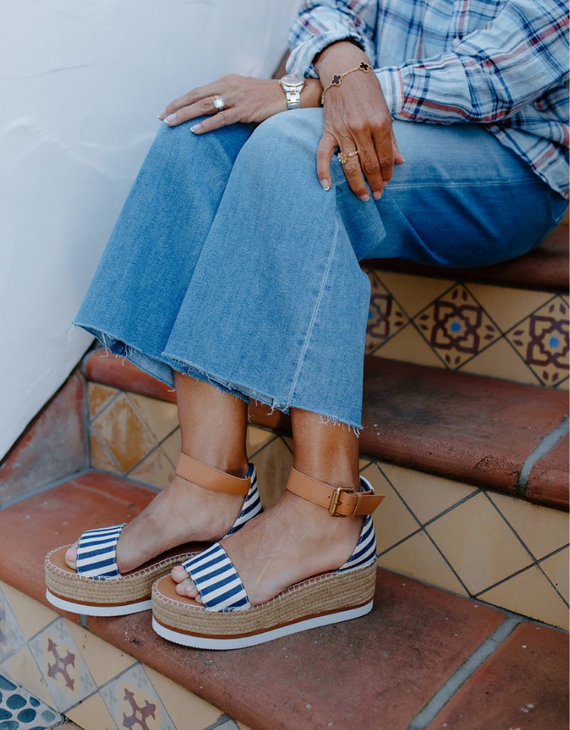 Navy Striped Glyn Platform Espadrille Sandals By See by Chloe Ambiance Boutique