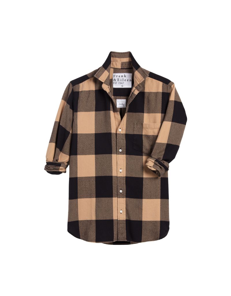 Frank & Eileen Tailored Button Up Shirt in Large Tan & Black Check