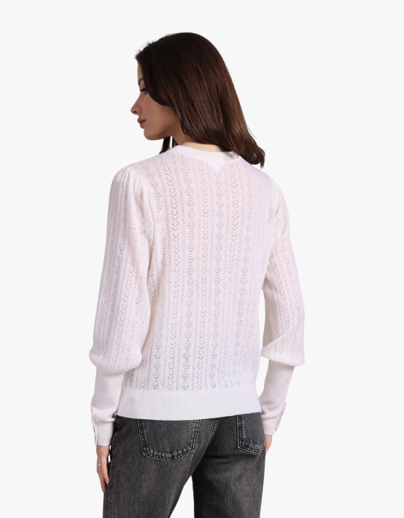 Minnie Rose Cashmere Blousant Sleeve Crew Neck Pullover in White