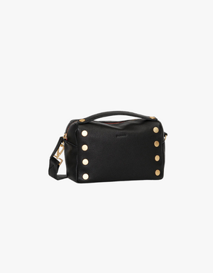 Hammitt Evan Crossbody Small, Black & Brushed Gold with Red Zip