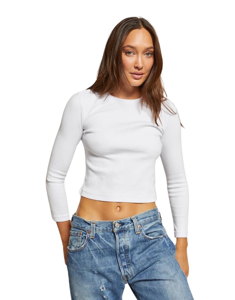 Perfect White Tee Foxx Ribbed Long Sleeve in White