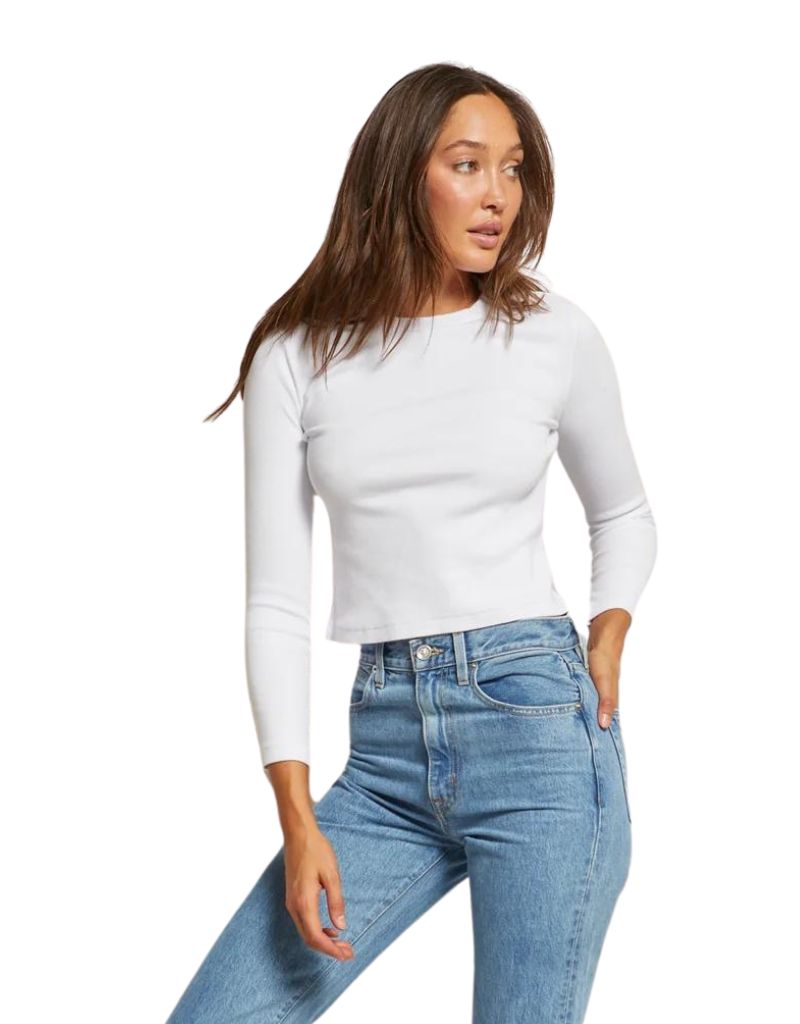 Perfect White Tee Foxx Ribbed Long Sleeve in White