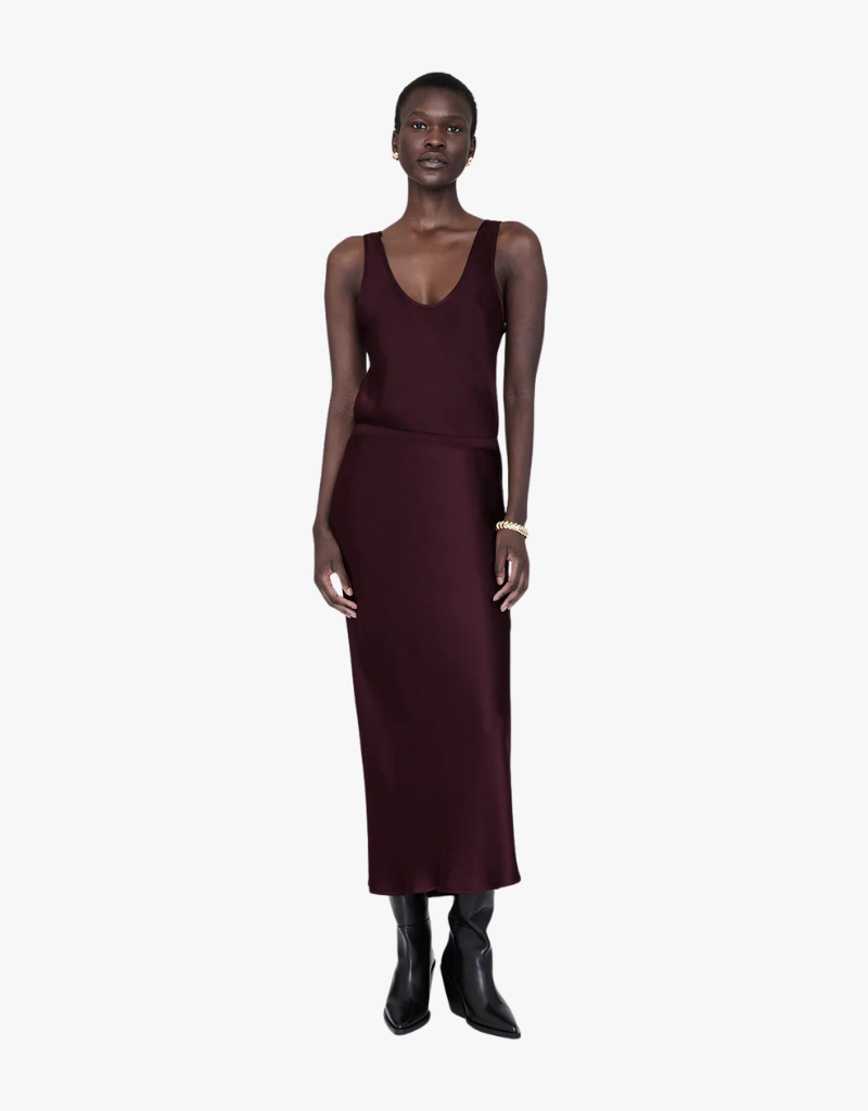 Anine Bing Bar Silk Skirt in Burgundy