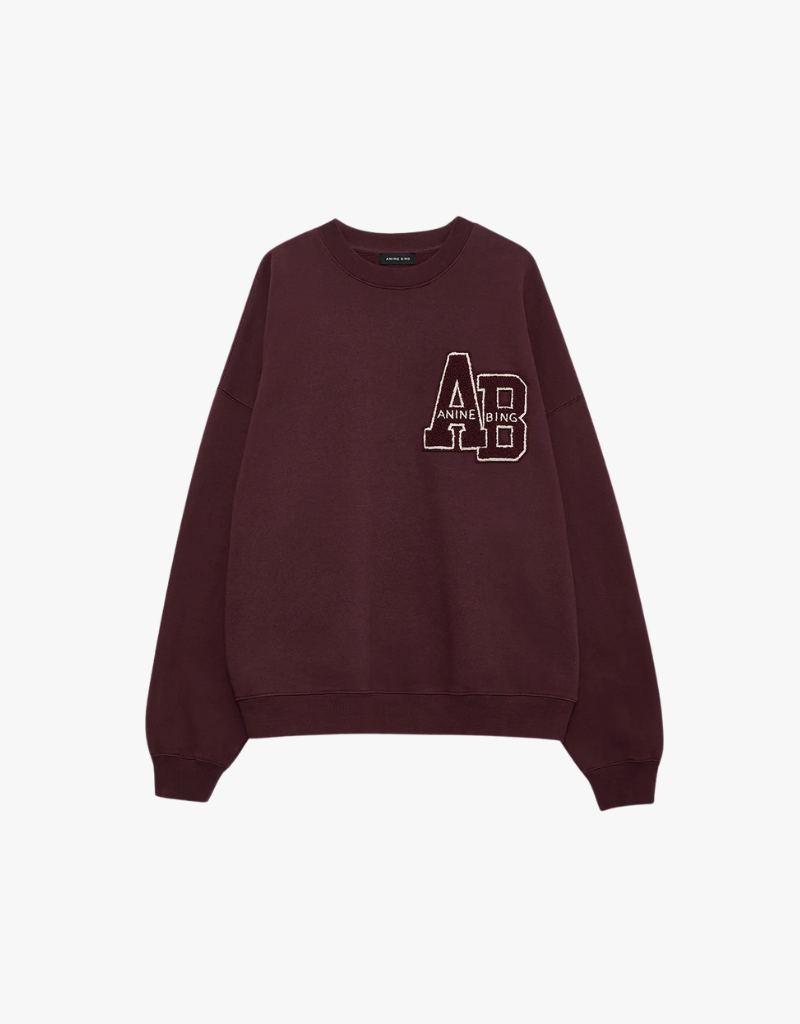 Anine Bing Miles Sweatshirt Letterman in Burgundy