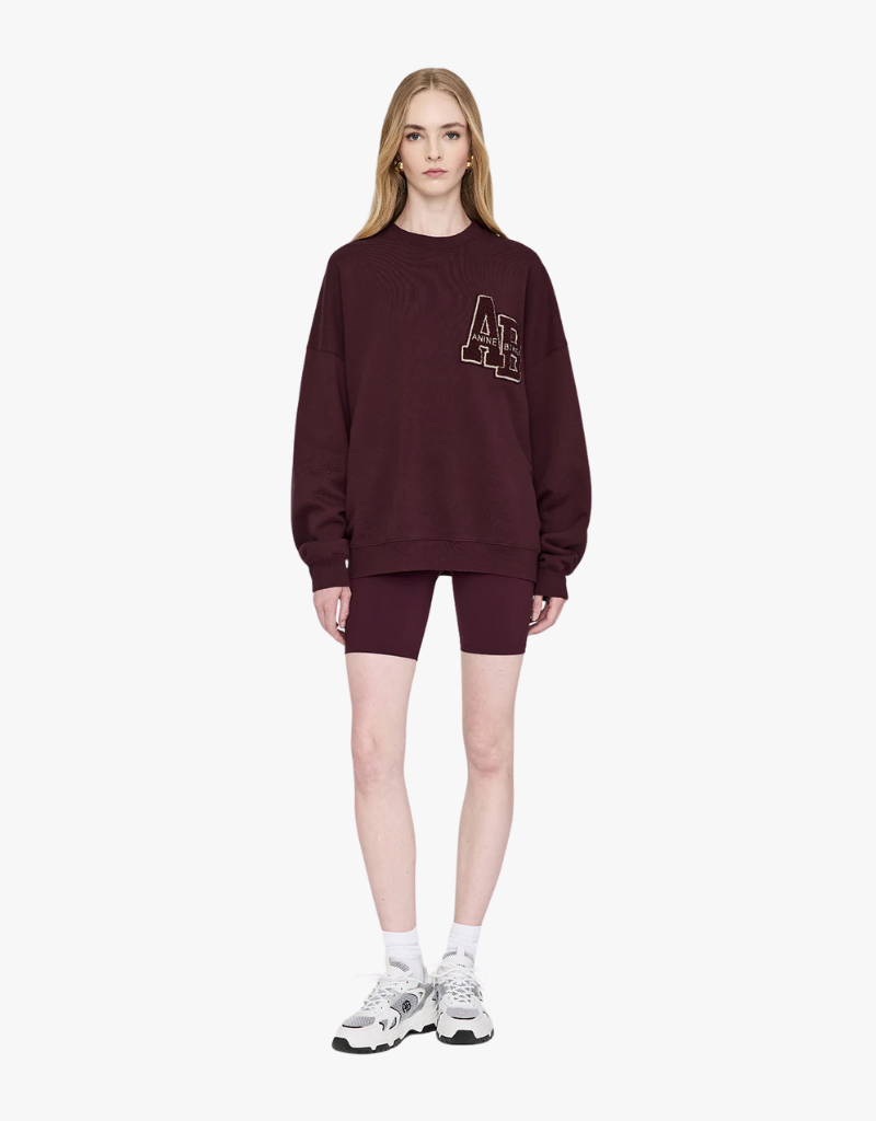 Anine Bing Miles Sweatshirt Letterman in Burgundy