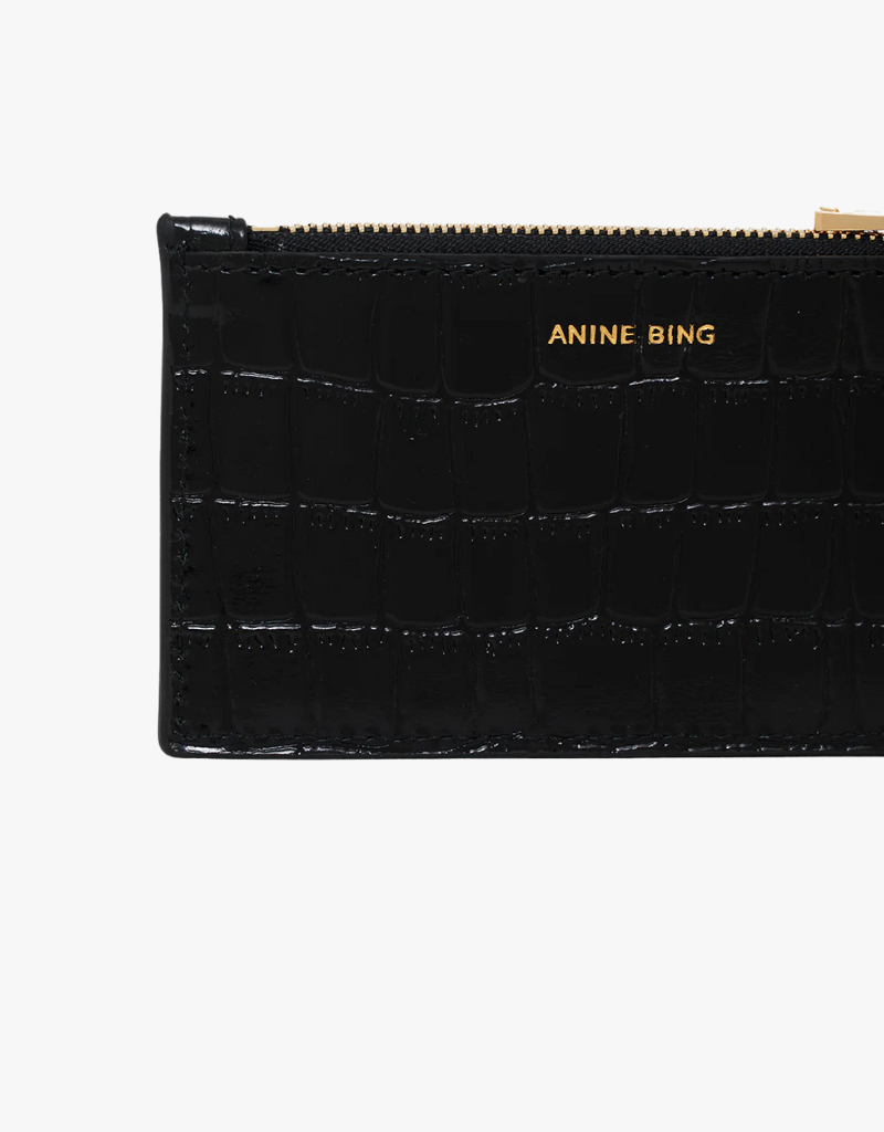 Anine Bing Lucy Card Holder in Black Emboseed