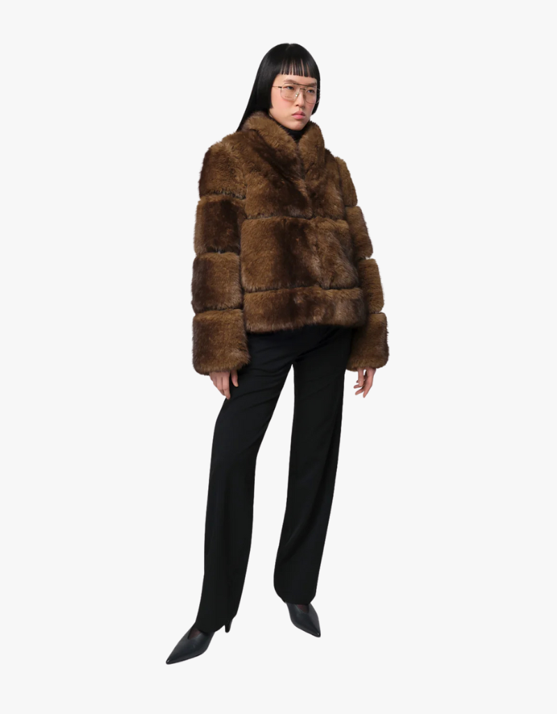 Apparis Sai Faux Mink Coat in Brown