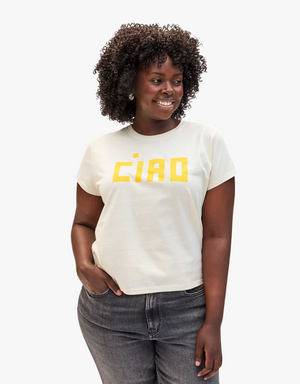 Clare V. Classic Tee in Cream with Marigold Ciao