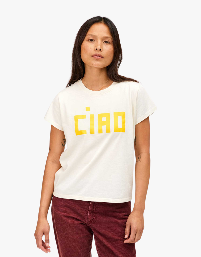 Clare V. Classic Tee in Cream with Marigold Ciao