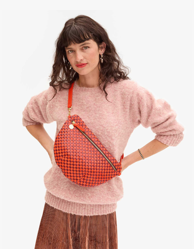 Clare V. Grande Fanny Belt Bag in Bright Poppy & Bordeaux