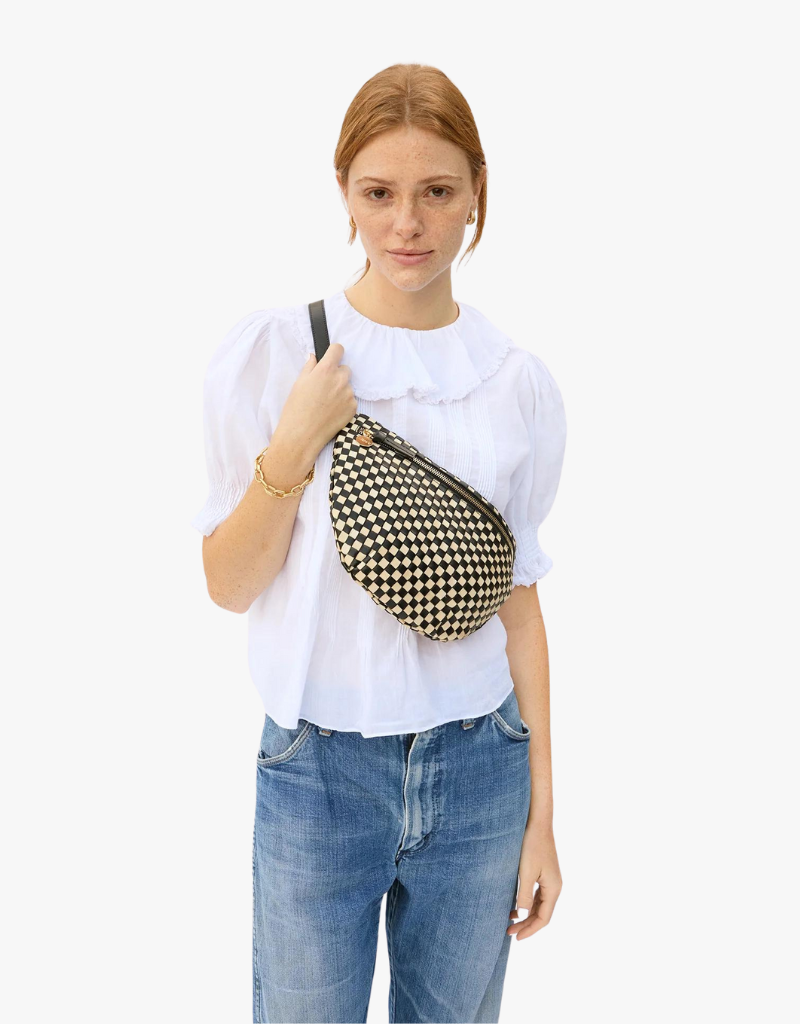 Clare V. Grande Fanny Belt Bag in Black & Cream Woven Checker