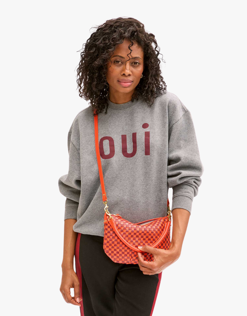 Clare V. Oversized Sweatshirt in Grey Melange with Bordeaux Oui