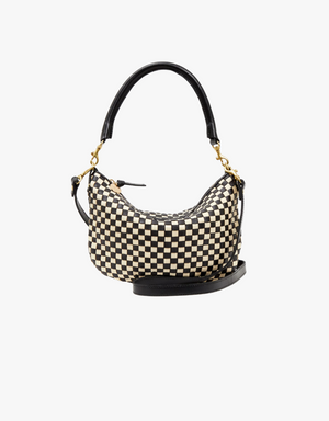 Clare V. Petite Moyen Messenger in Black & Cream Woven Checker