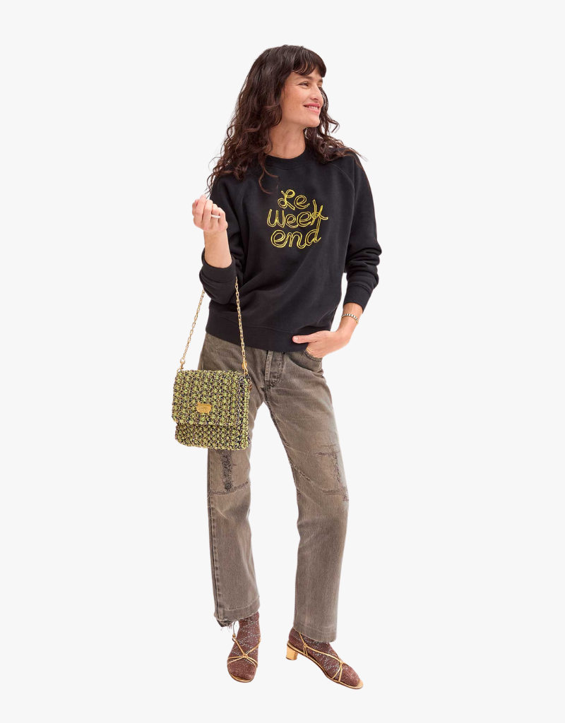 Clare V. Sweatshirt in Black with Marigold Le Weekend