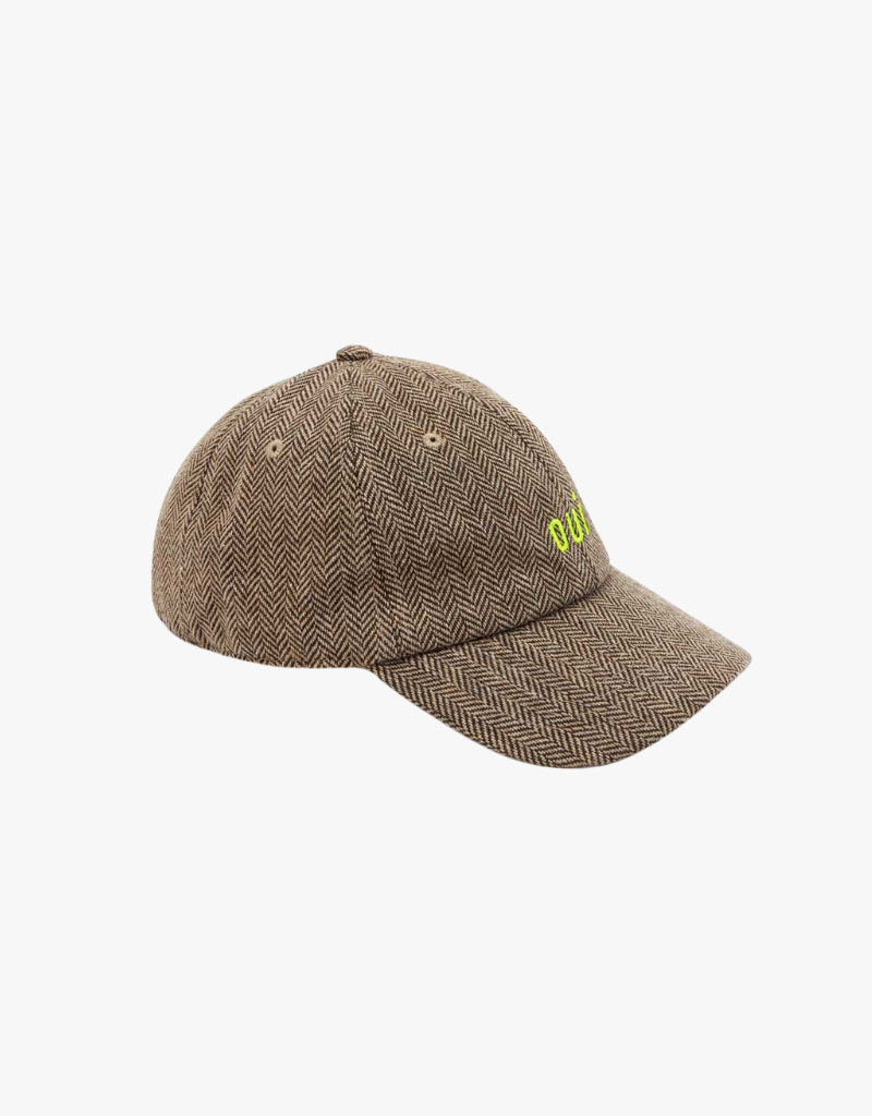 Clare V. Wool Baseball Hat in Taupe with Neon Yellow Petit Oui