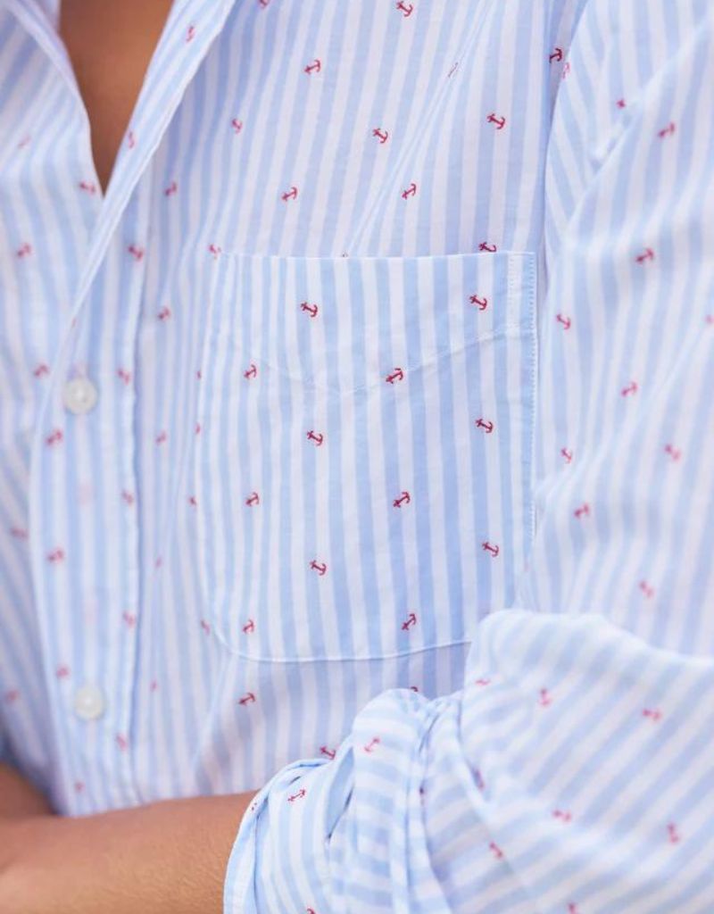 Frank & Eileen Silvio Untuckable Button Up Shirt in Horizontal Stripe with Anchor (Italian Cotton)