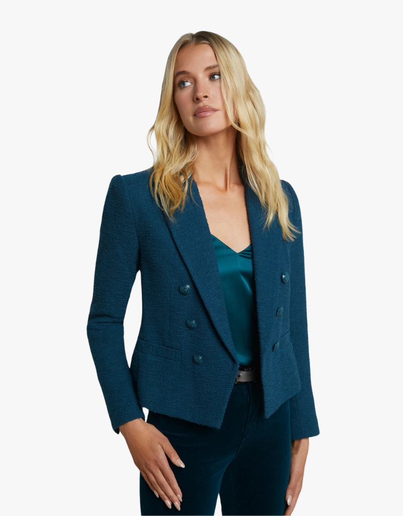 L'agence Brooke Open Front Blazer Deep Teal & Rococo