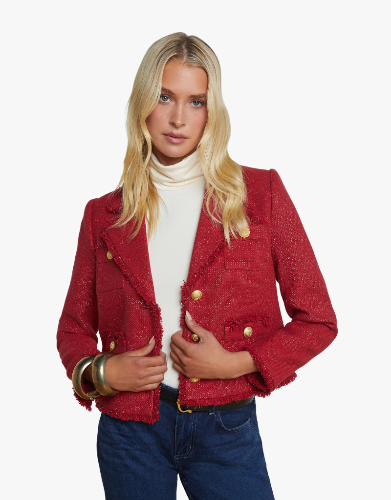 L'agence Sylvia Collared Jacket in Garnet Red & Copper