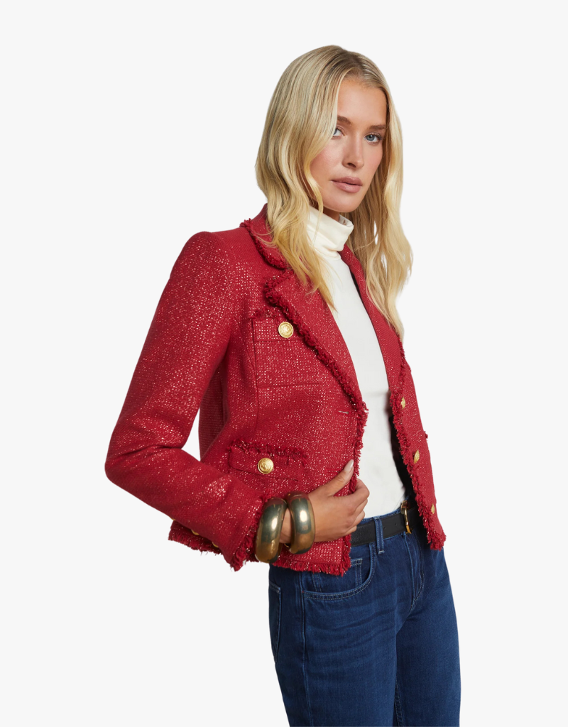 L'agence Sylvia Collared Jacket in Garnet Red & Copper