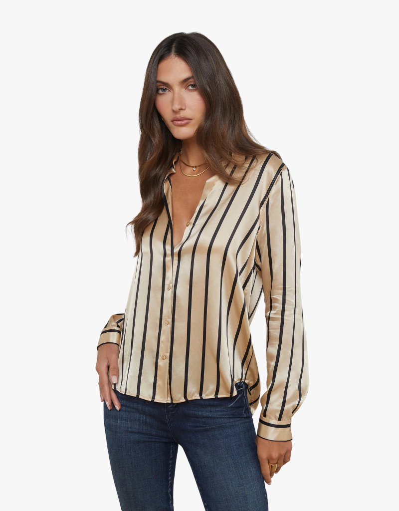 L'agence Tyler Long Sleeve Blouse in Almond & Black Stripe