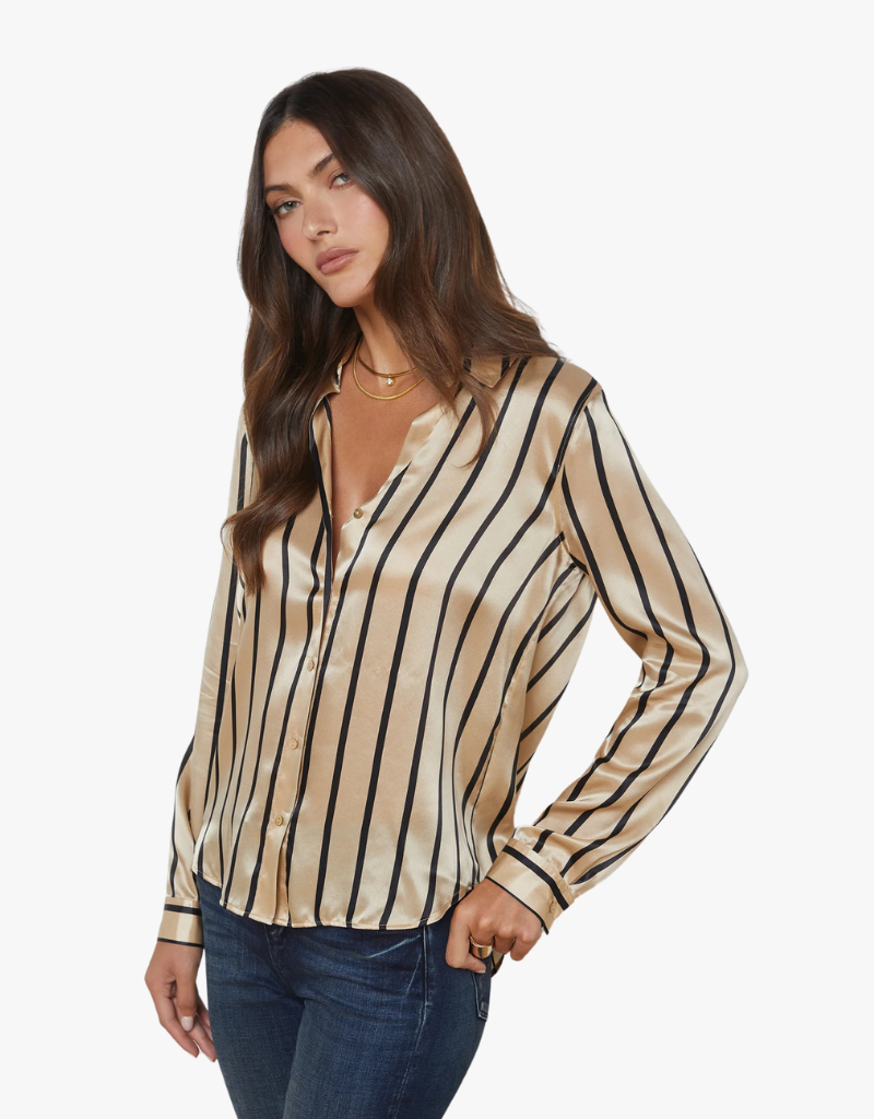 L'agence Tyler Long Sleeve Blouse in Almond & Black Stripe