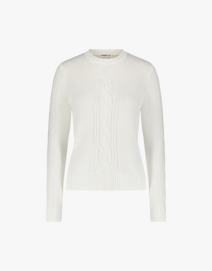 Minnie Rose Cotton Cashmere Center Cable Crop Sweater in White