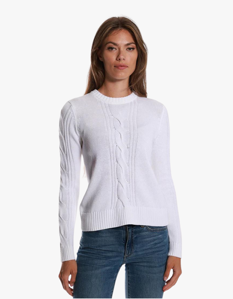 Minnie Rose Cotton Cashmere Center Cable Crop Sweater in White