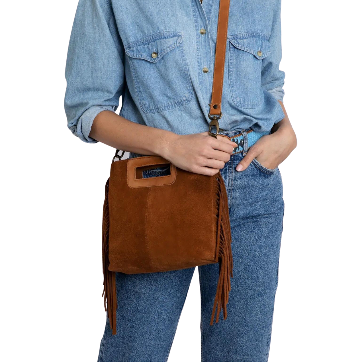 Clare V. Blue Suede Leather Trim Tote