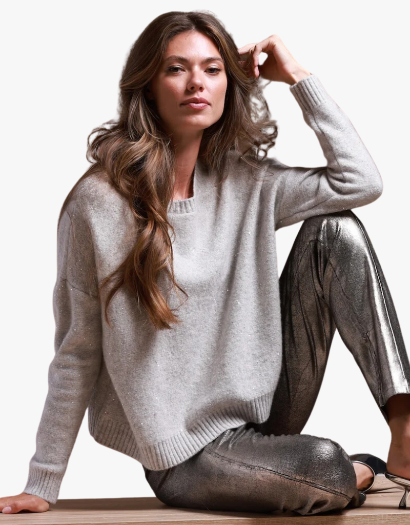 Minnie Rose Sparkle Cashmere Boxy Crew Neck in Polar