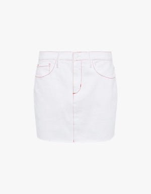 L'agence Paris Denim Mini Skirt in Blanc & Scarlet Red