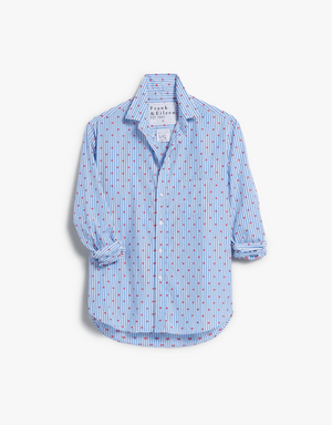 Frank & Eileen Relaxed Button up Shirt in Blue Stripe with Red Hearts (Italian Cotton)