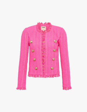 L'agence Tinlee Tweed Jacket in Shocking Pink & Gold Stripe