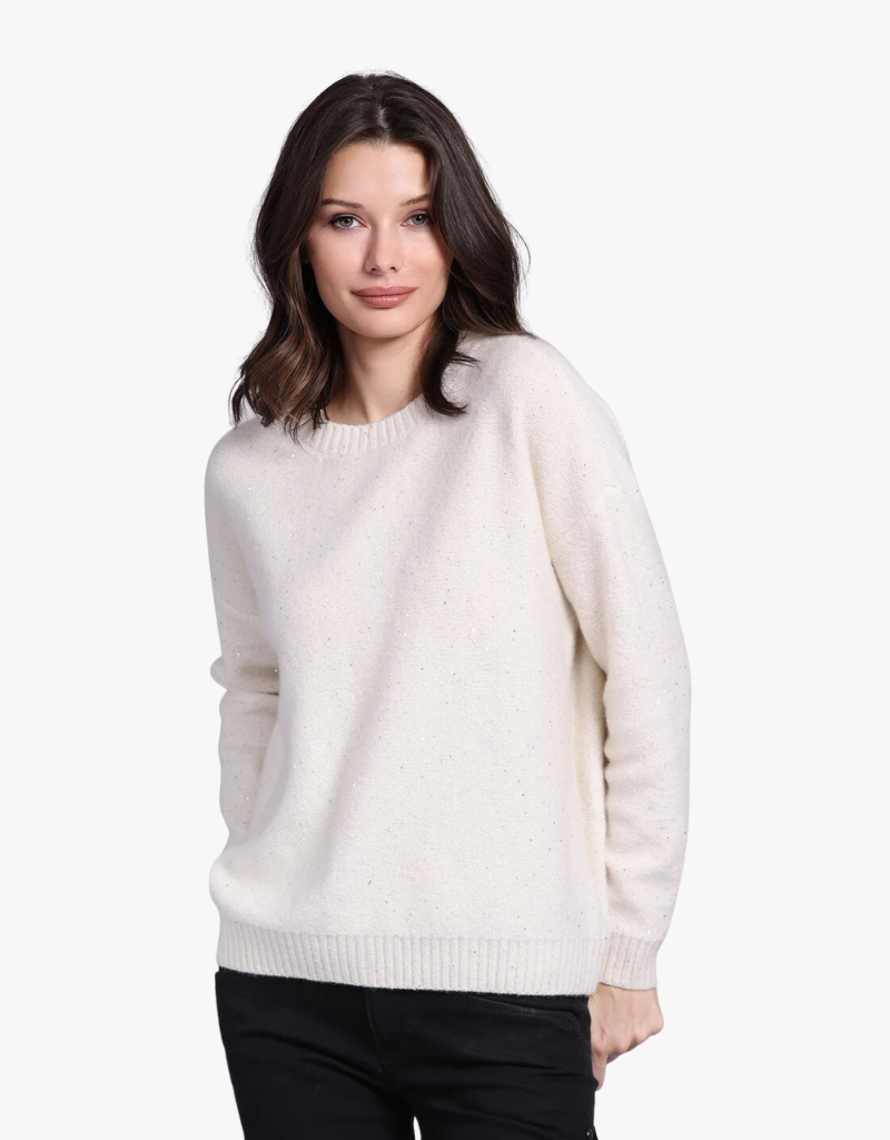 Minnie Rose Sparkle Cashmere Boxy Crew Neck in Estelle